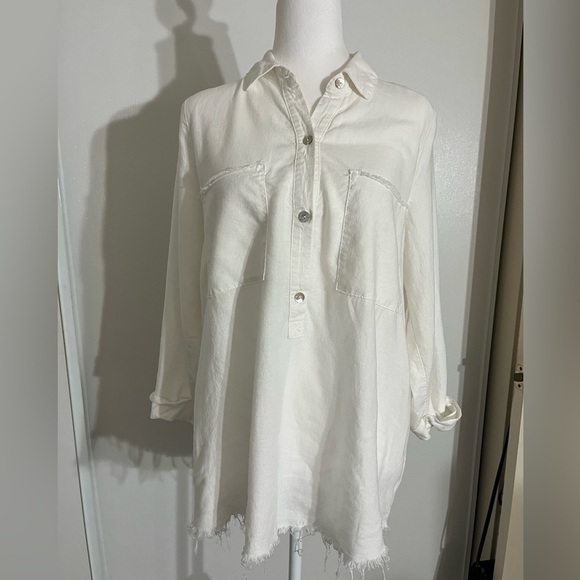 Show Me Your MUMU white Tunic Raw Hem Top Small - Picture 1 of 8